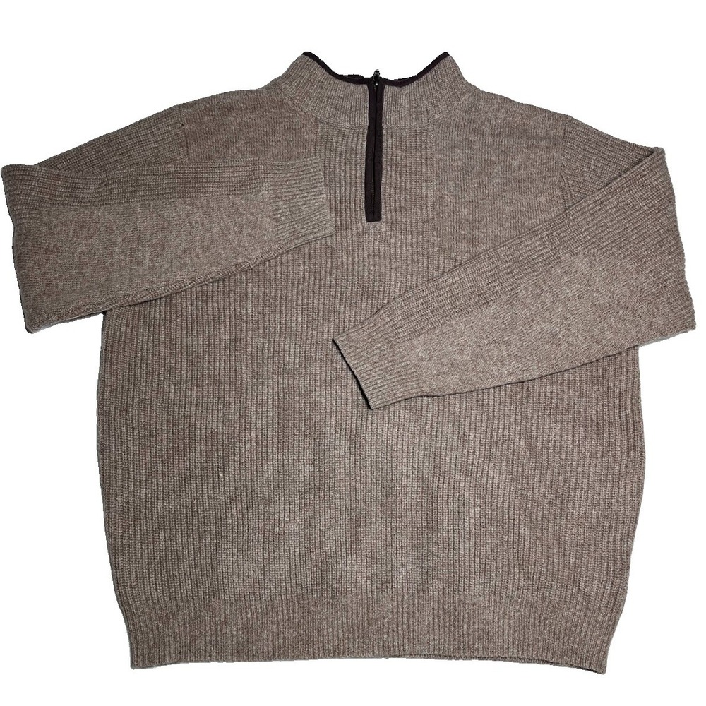 LL Bean Waterfowl Sweater 1/4 Zip 100% Merino Wool Dark Cinder Brown XL- R #6544